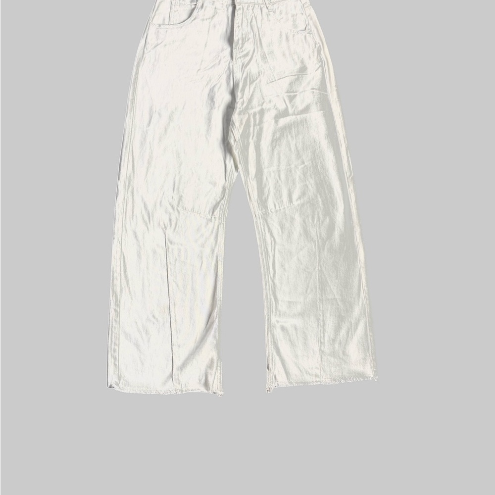 Unbranded Women's white Jeans SZ M Slim Wide leg Hight Rise Denim Cotton Blend